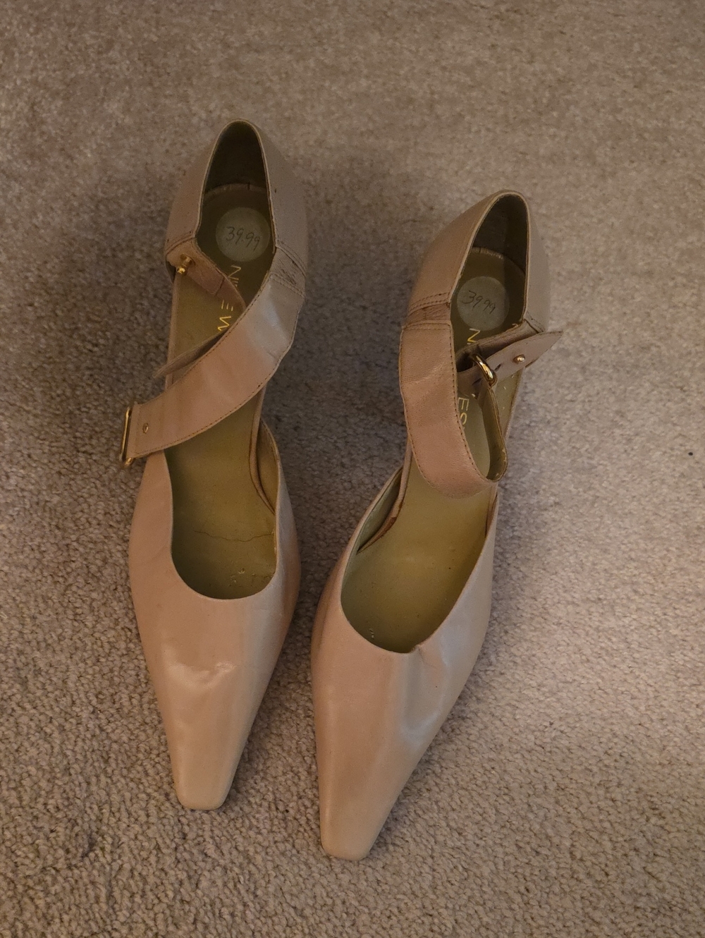 Women's Pointed Toe Ankle Strap Flats - Beige